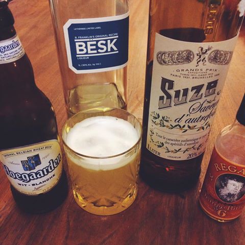 Beer cocktail recipe with Besk, Suze, Hoegaarden and Regan's Orange Bitters