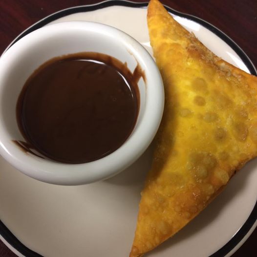 Plaintains foster wontons with chocolate cinnamon ganache